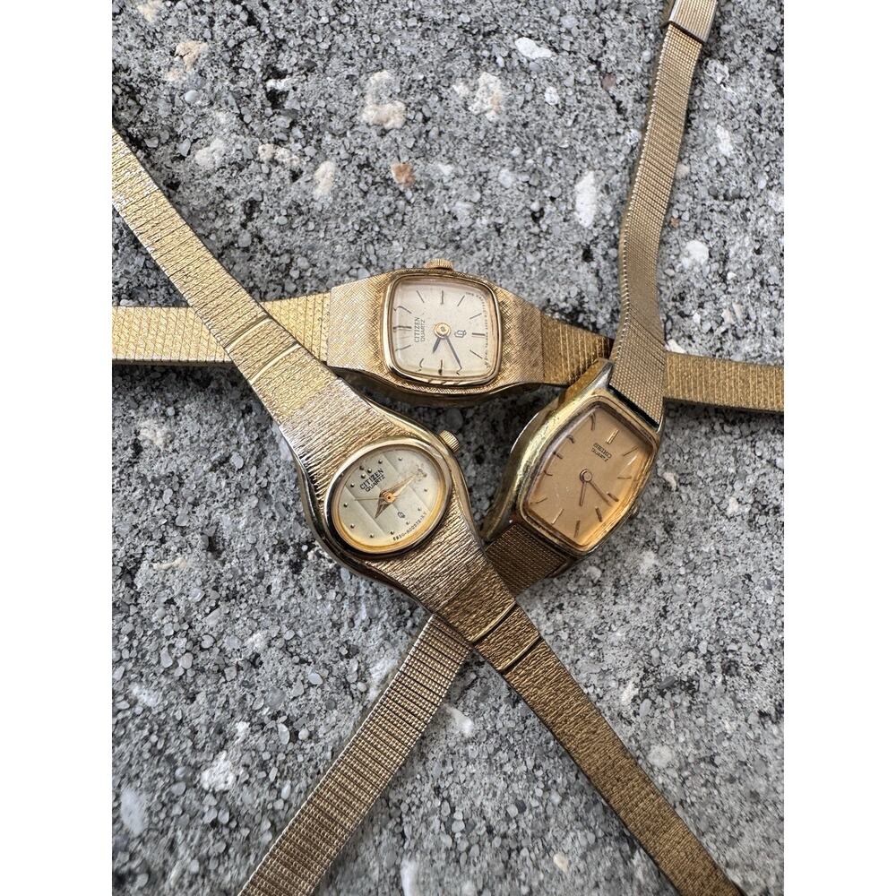 Vintage Seiko Citizen Timex Watch Lot Gold Tone Quartz Parts/Repair 1 Working - Picture 14 of 16